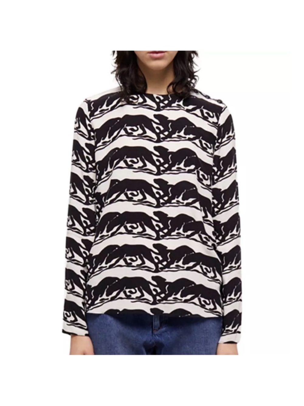 The Kooples Black & White Printed Long Sleeve Women's Blouse (NWT) Size 1